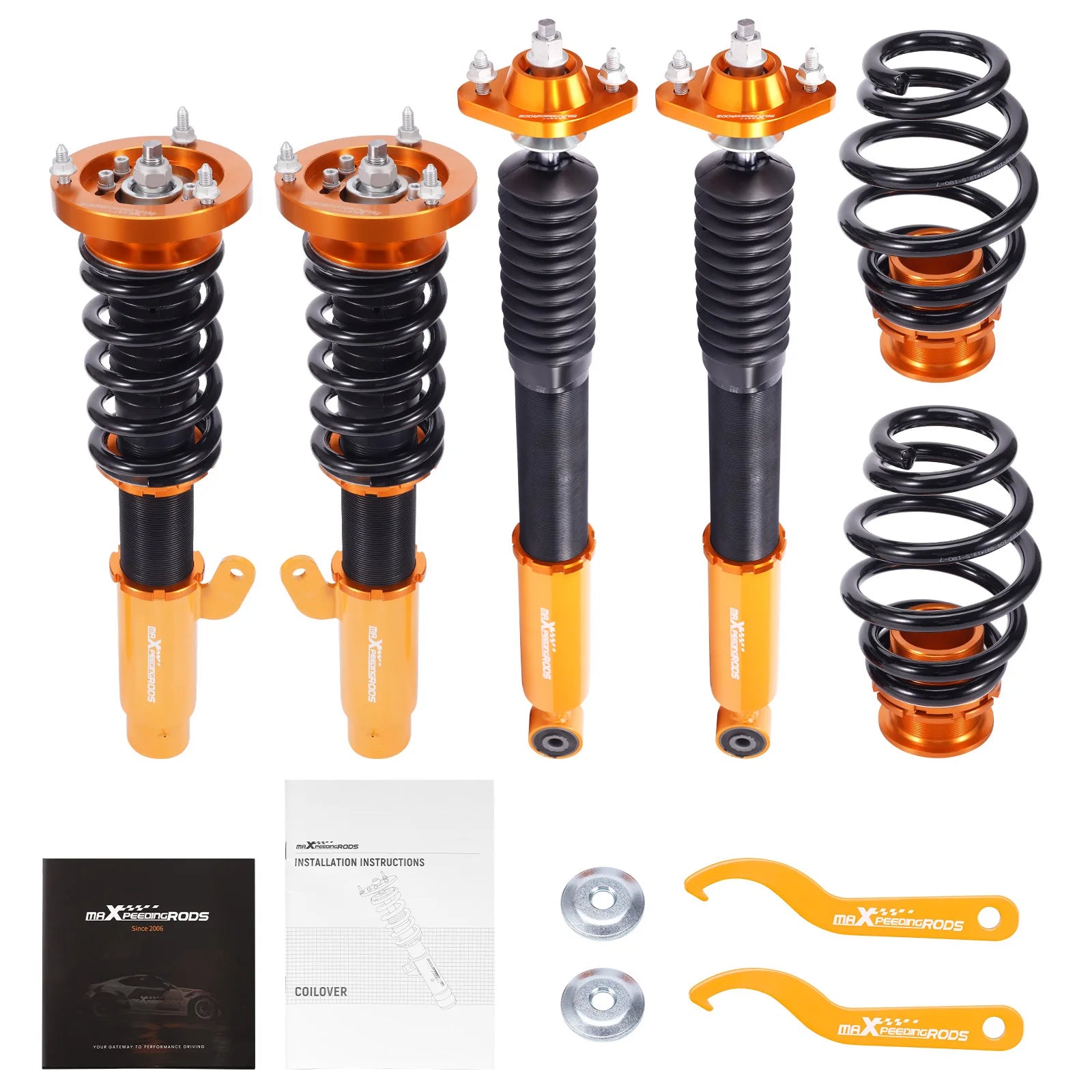 Vue d’ensemble du kit de combinés filetés BMW E46 propulsion avec les quatre amortisseurs