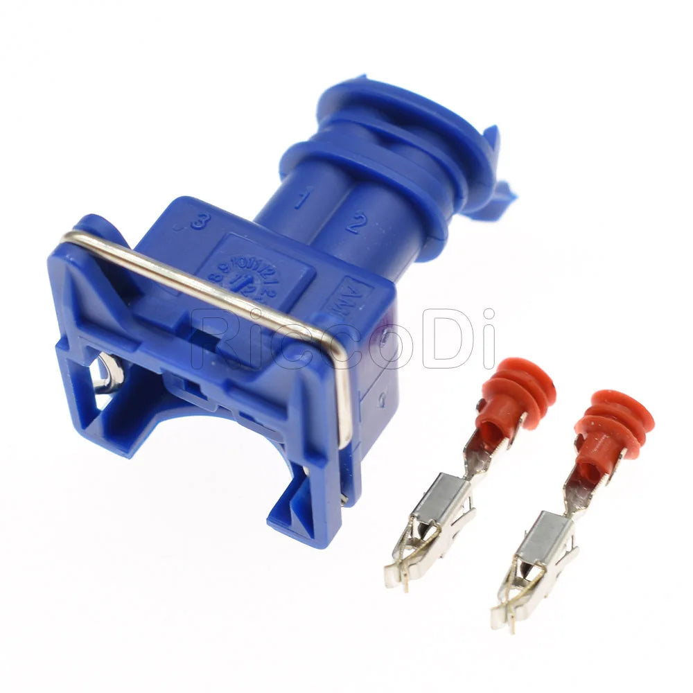 Connecteur injecteur EV1 JPT 2 broches 282189-1 bleu avec cosses et joints Connecteur injecteur EV1 JPT 2 broches 282189-1 bleu avec cosses et joints