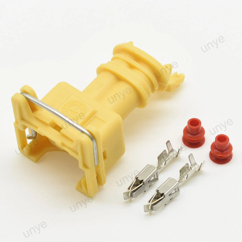 Connecteur injecteur EV1 JPT 2 broches 282189-1 jaune avec cosses et joints Connecteur injecteur EV1 JPT 2 broches 282189-1 jaune avec cosses et joints