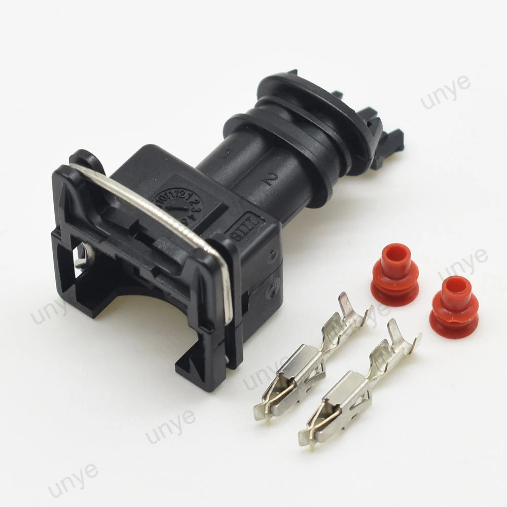 Connecteur injecteur EV1 JPT 2 broches 282189-1 noir avec cosses et joints Connecteur injecteur EV1 JPT 2 broches 282189-1 noir avec cosses et joints