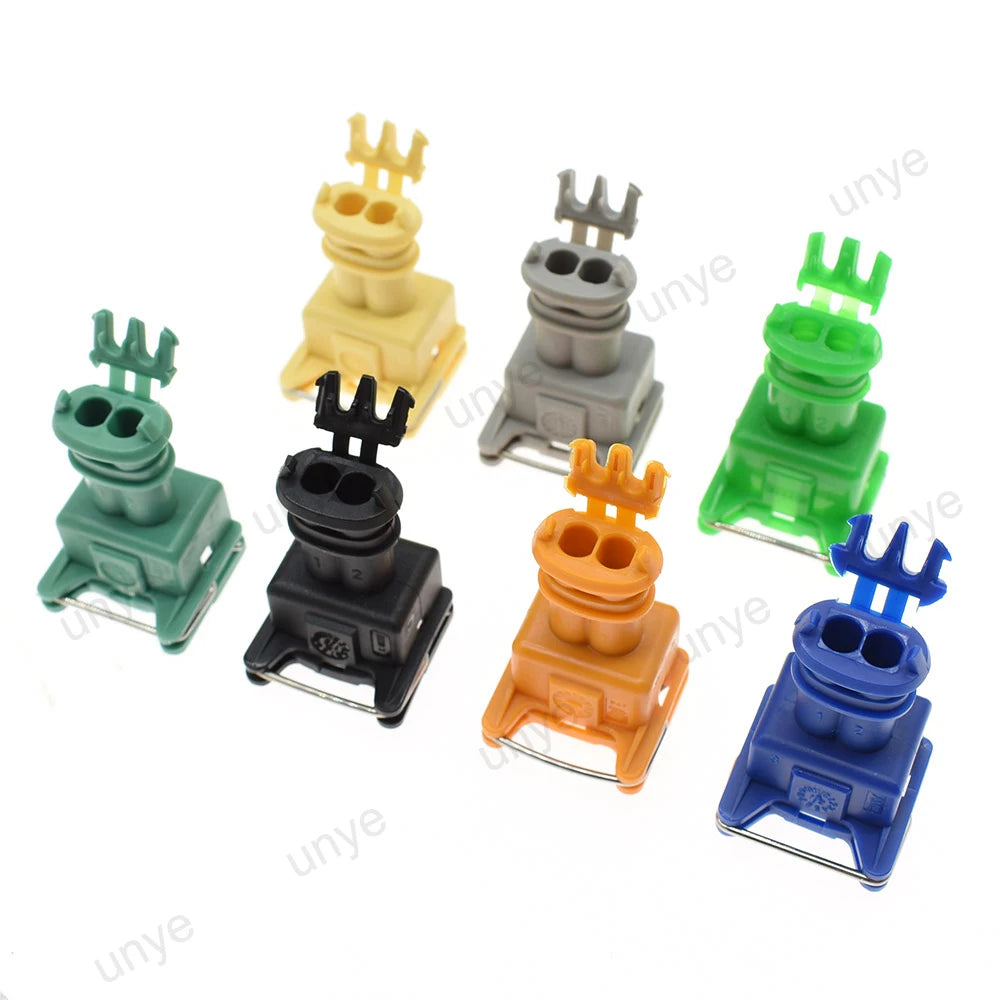 Vue avant de connecteurs injecteurs EV1 JPT 2 broches 282189-1 multicolores