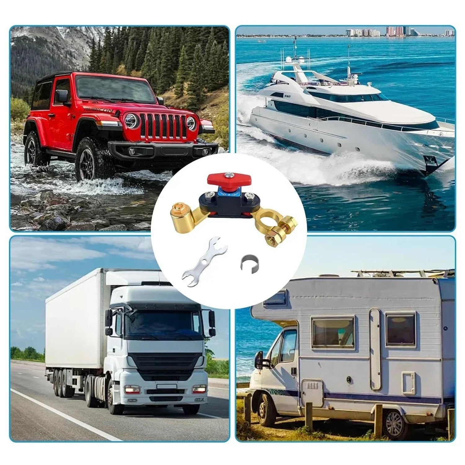 Coupe-batterie rotatif universel compatible voiture, camion, bateau et camping-car