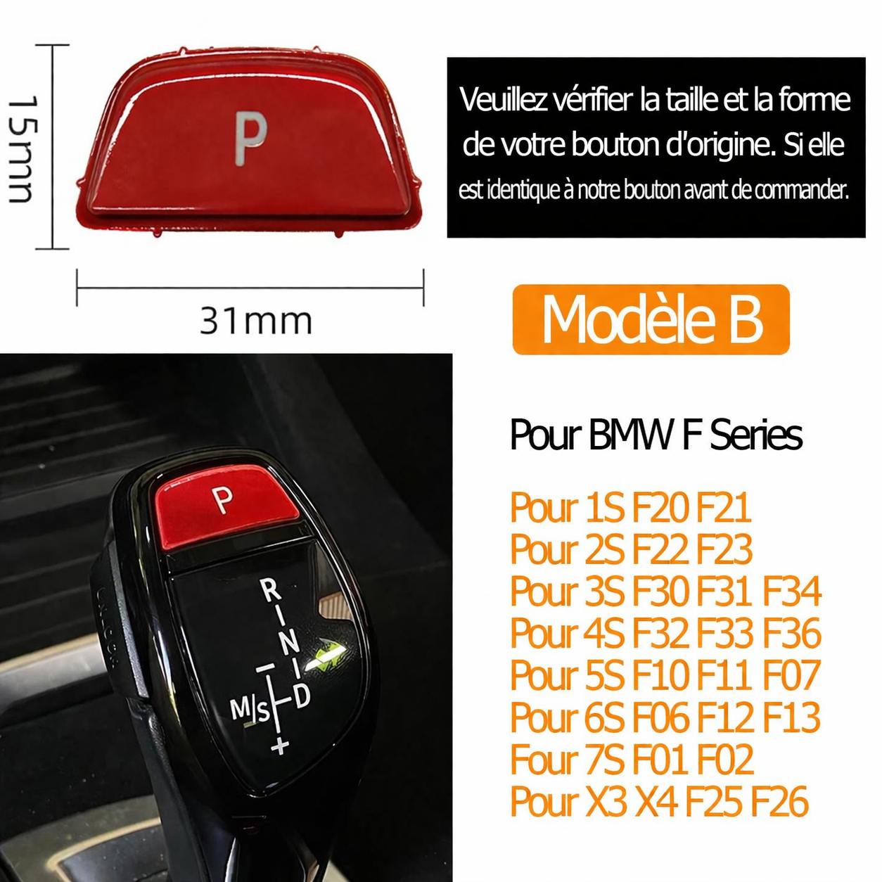 Bouton P de frein de parking BMW Série 1 2 3 4 5 6 7 X3 X4 X5 X6 noir, rouge, bleu ou argent