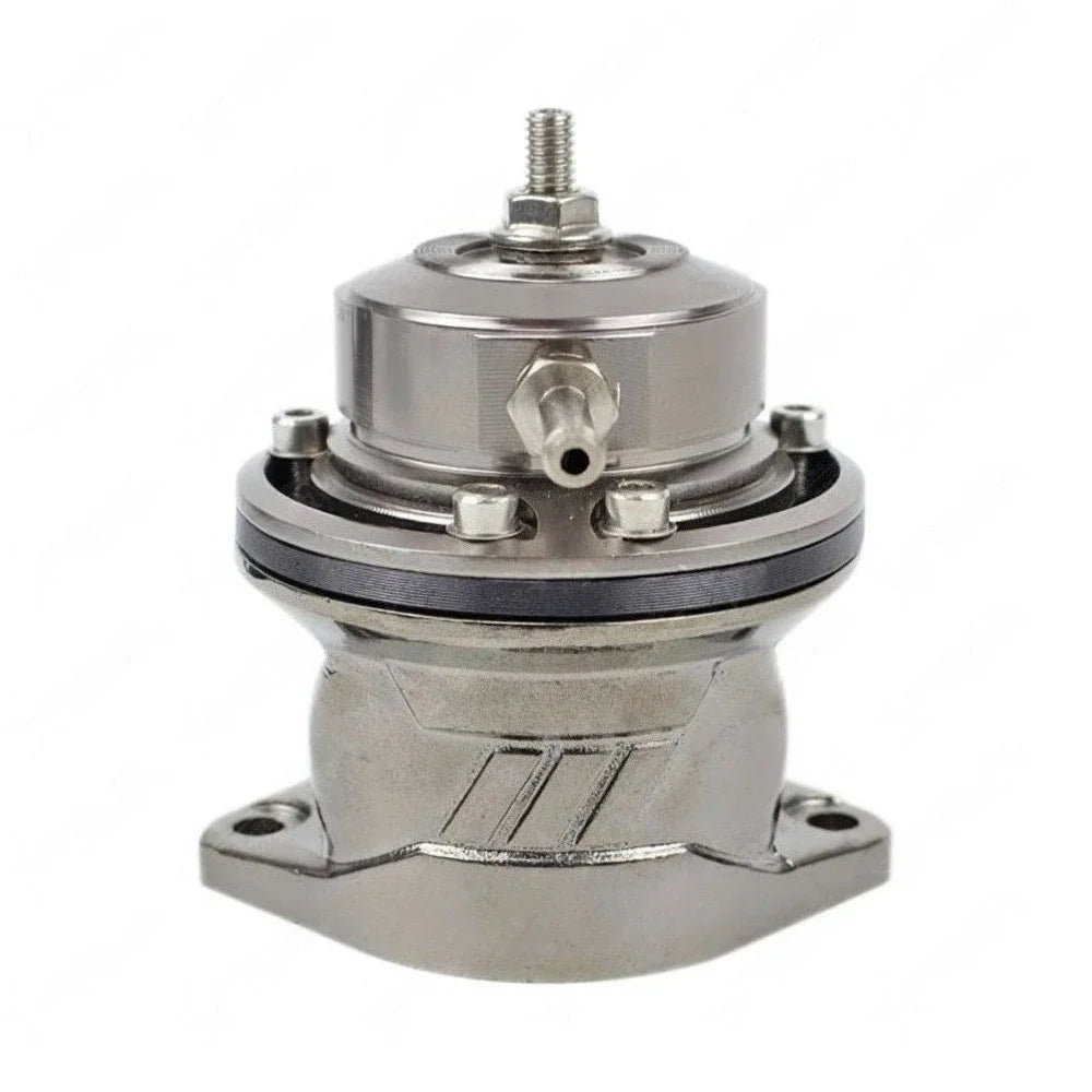 Vue de face de la dump valve universelle type Greddy FV en aluminium