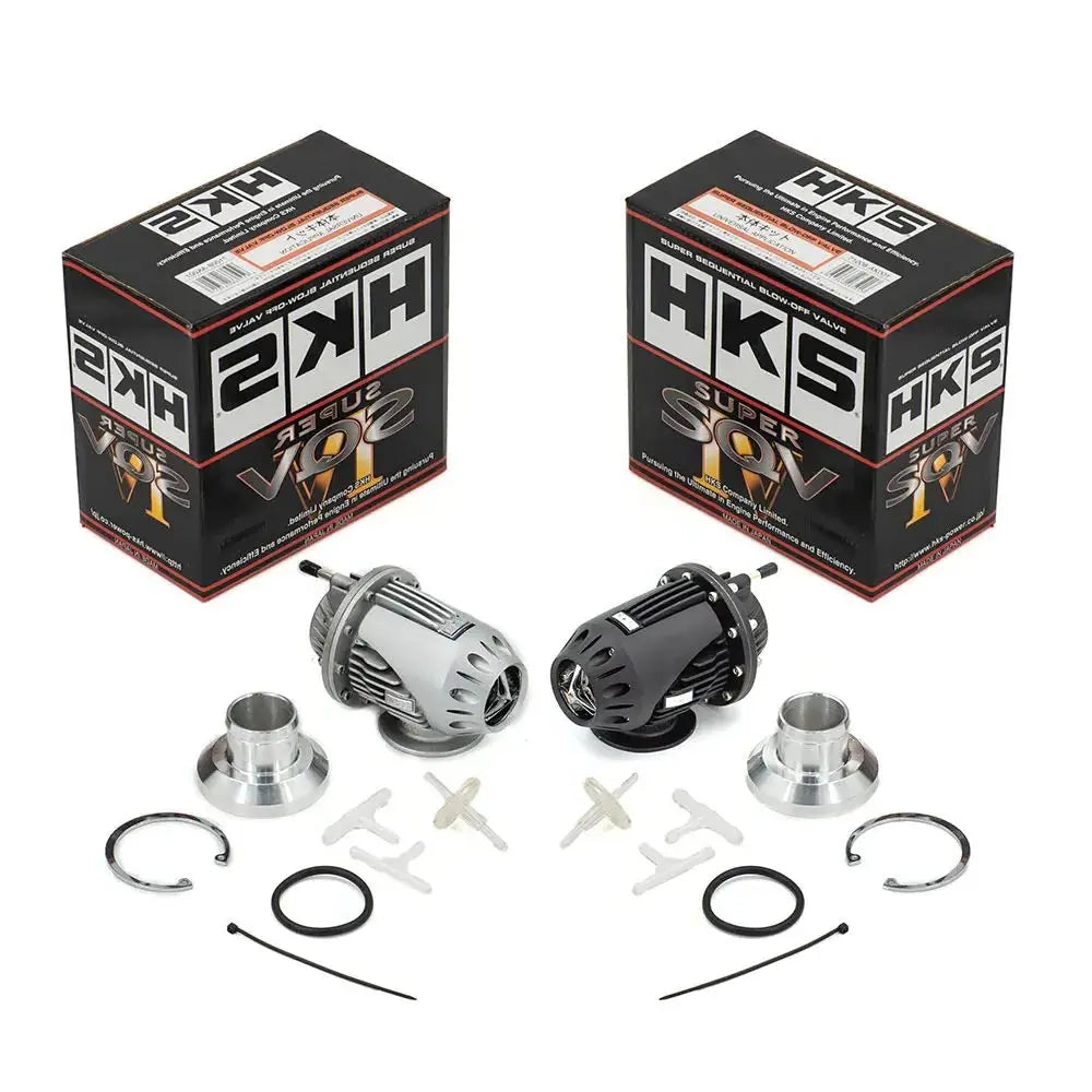 Dump valve universelle type HKS SQV à double piston en aluminium noir et argent avec accessoires