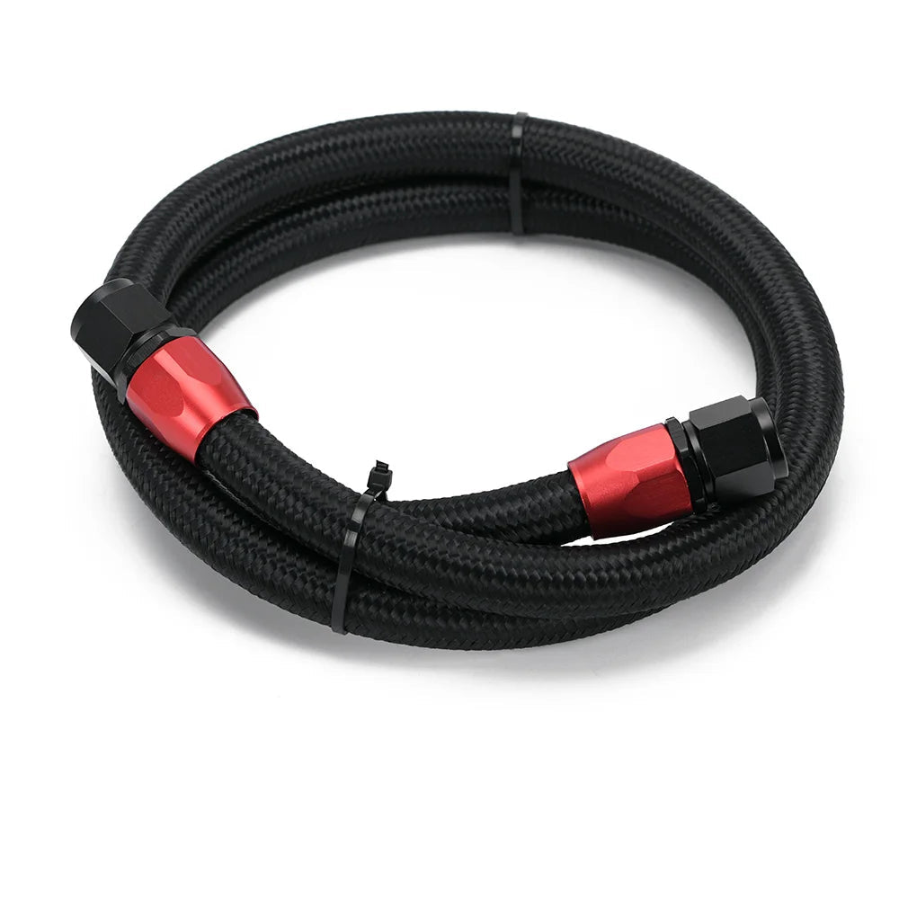 Durite tressée huile carburant noire longueur 1,4 m avec raccords