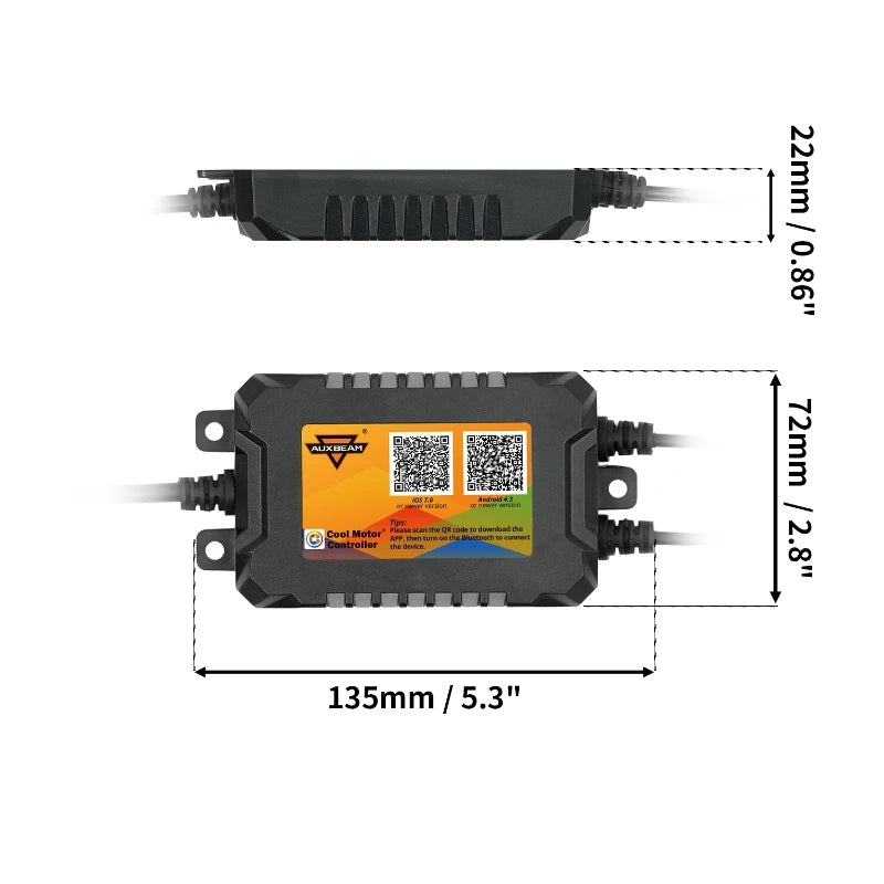 Boîtier de contrôle Auxbeam RGB 12V avec dimensions pour kit underbody rock lights