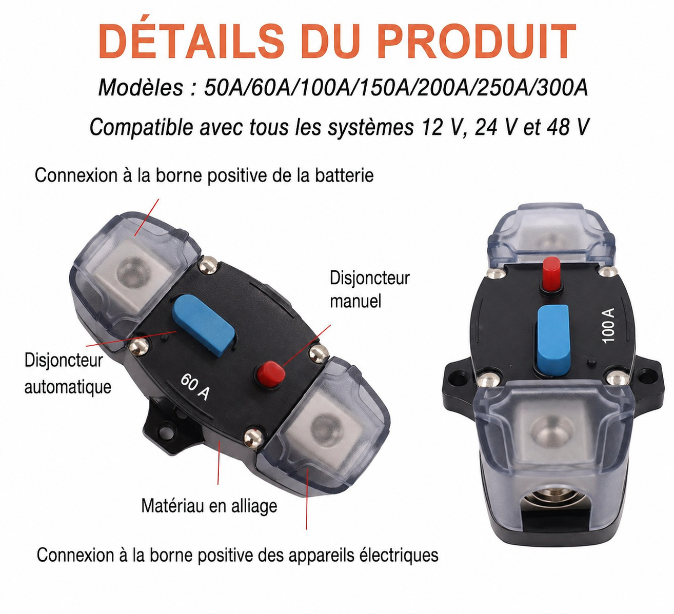 Détail du produit fusible disjoncteur réarmable 12V en version transparente