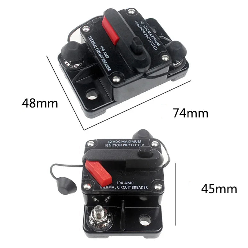 Dimensions largeur longueur et hauteur du fusible disjoncteur réarmable 12V