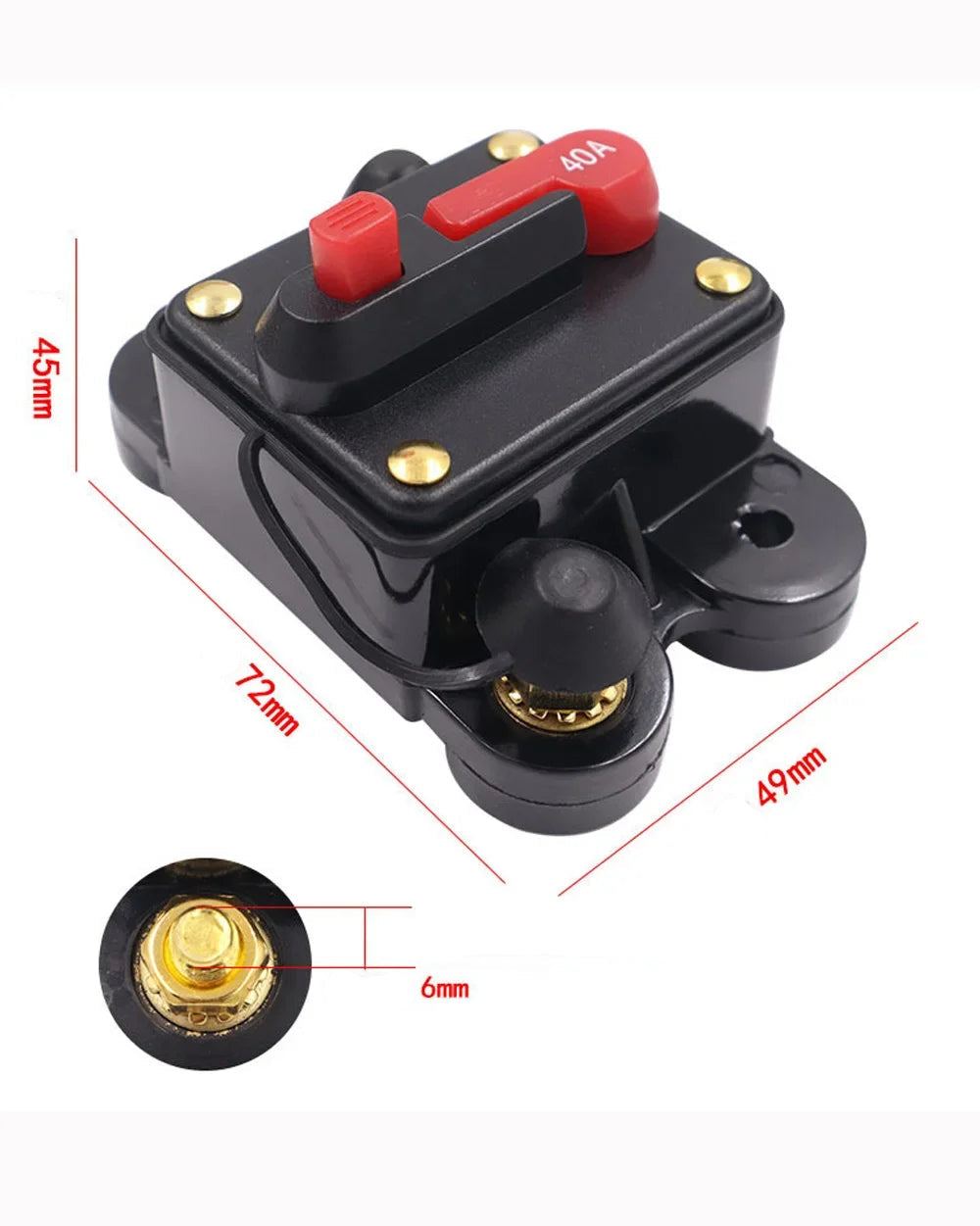 Schéma des dimensions du fusible disjoncteur réarmable 12V vue isométrique