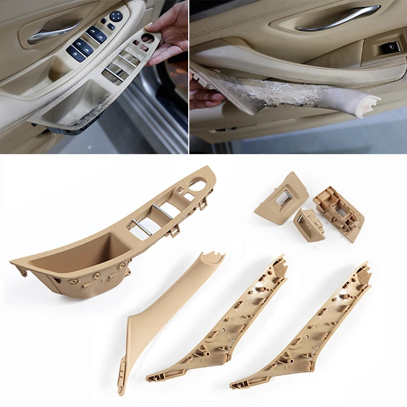 Détails du kit de poignées intérieures beige BMW F10 F11 F18 avec vues des différentes pièces