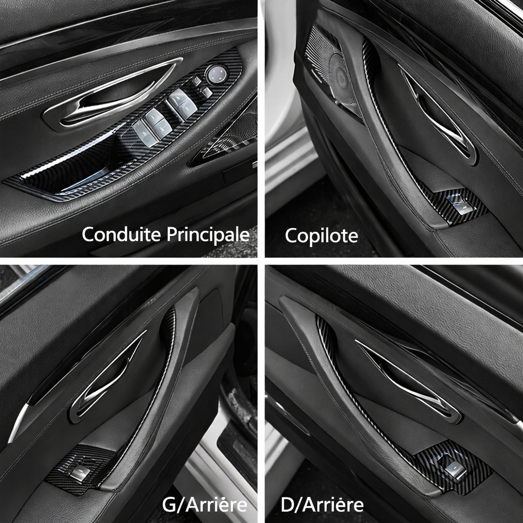 Aperçu du kit de poignées intérieures BMW F10 F11 F18 monté sur les quatre portes