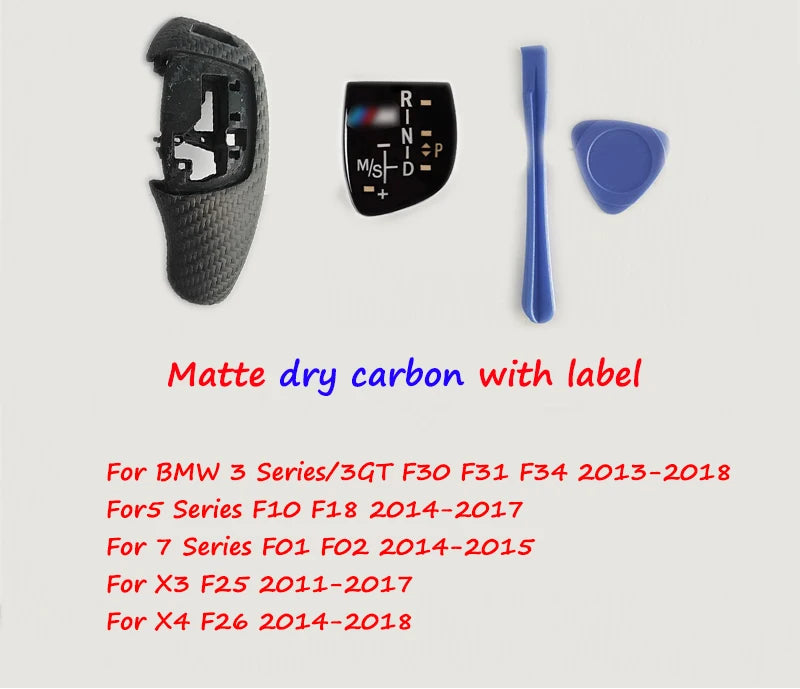 Kit de pommeau BMW en finition matte dry carbon avec inscription pour conduite à gauche, avec accessoires et compatibilités