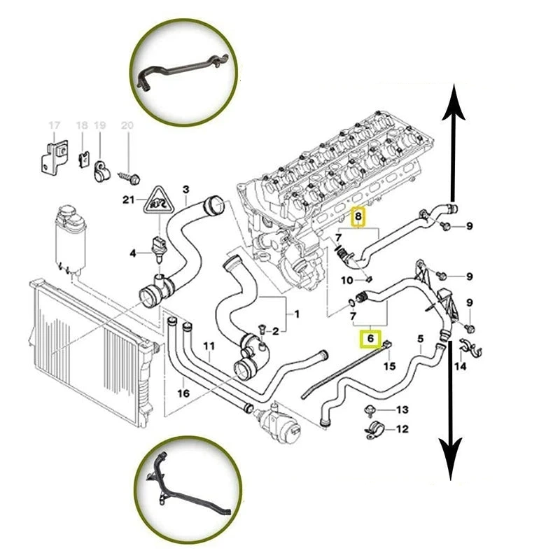 Schéma de montage du kit de tuyaux de liquide de refroidissement BMW E46 X3 E83 X5 E53