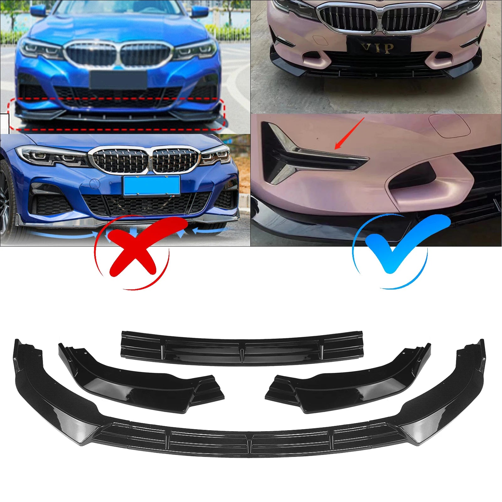 Visuel de compatibilité de la lame avant BMW G20 G21 avec exemple compatible et non compatible