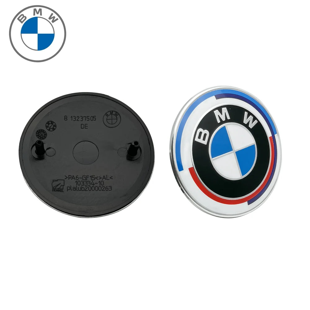Logo BMW avant 82 mm ou arrière 74 mm en finition classique bleu blanc avec vue arrière