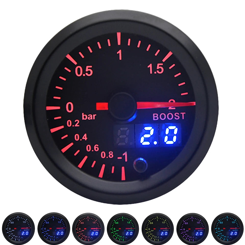 Manomètre 52 mm de boost à double affichage vue détail Manomètre 52 mm de boost à double affichage vue détail
