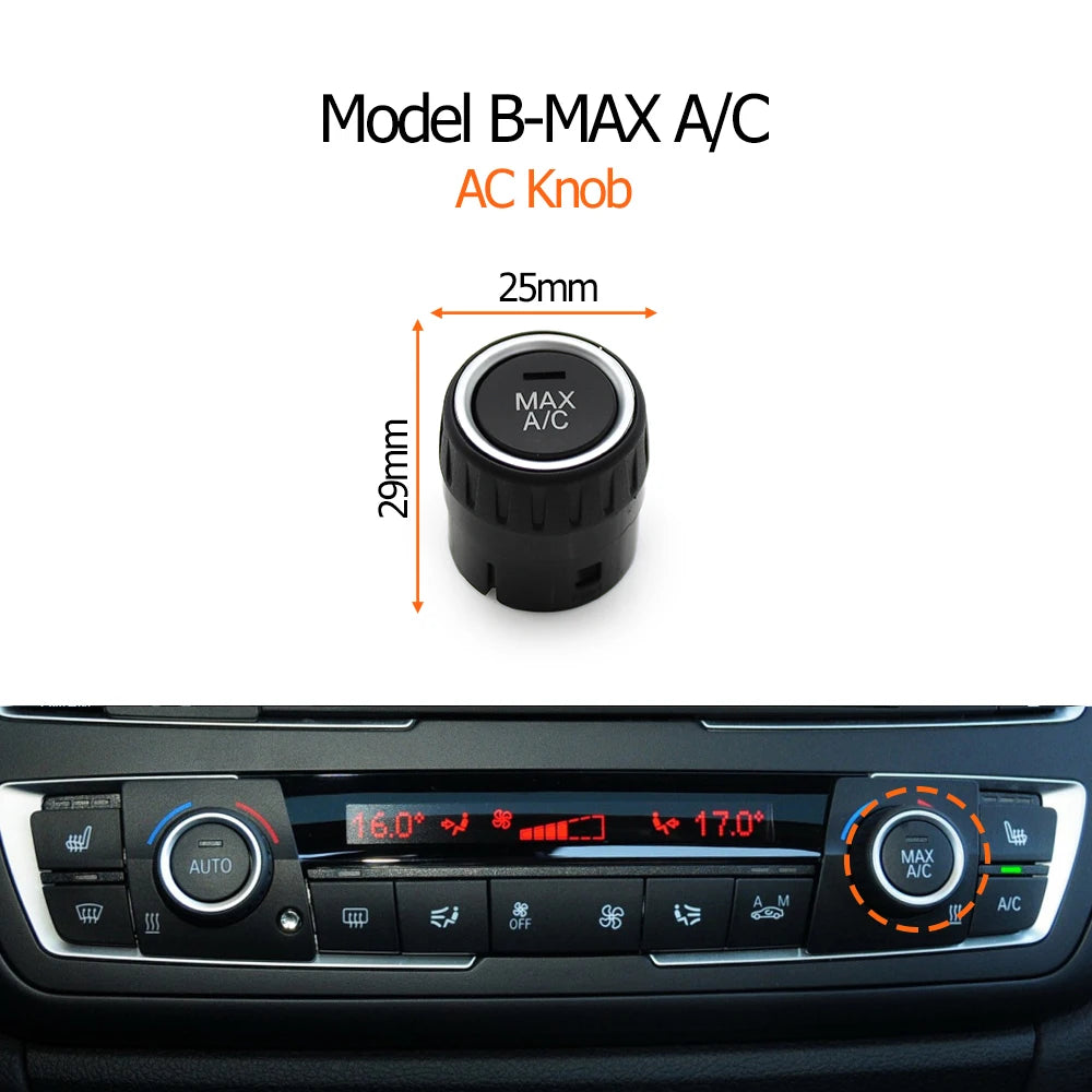 Molette de climatisation BMW modèle B MAX A/C avec dimensions et aperçu monté Molette de climatisation BMW modèle B MAX A/C avec dimensions et aperçu monté
