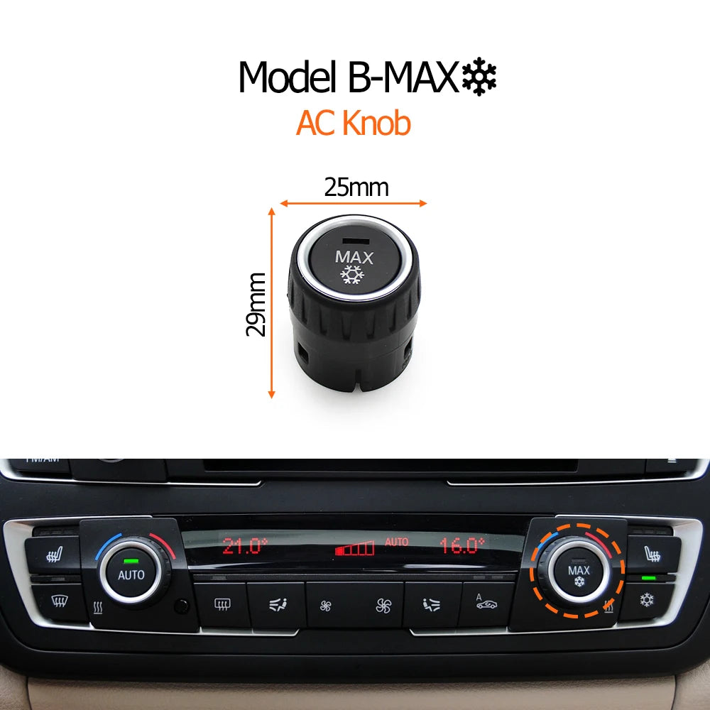 Molette de climatisation BMW modèle B MAX avec dimensions et aperçu monté Molette de climatisation BMW modèle B MAX avec dimensions et aperçu monté
