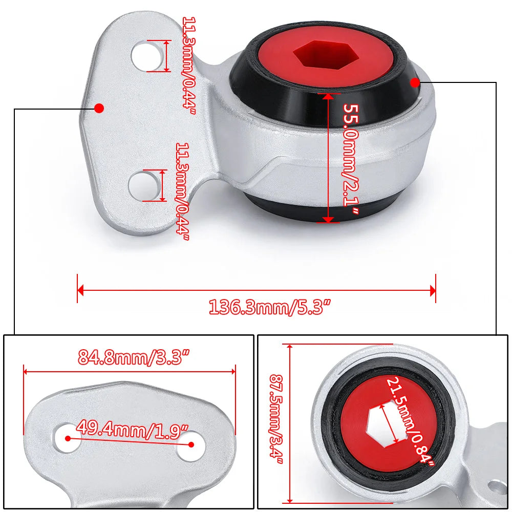 Dimensions des oreilles de triangle avant BMW E46 Z4 E85 E86 renforcés aluminium polyuréthane 85A