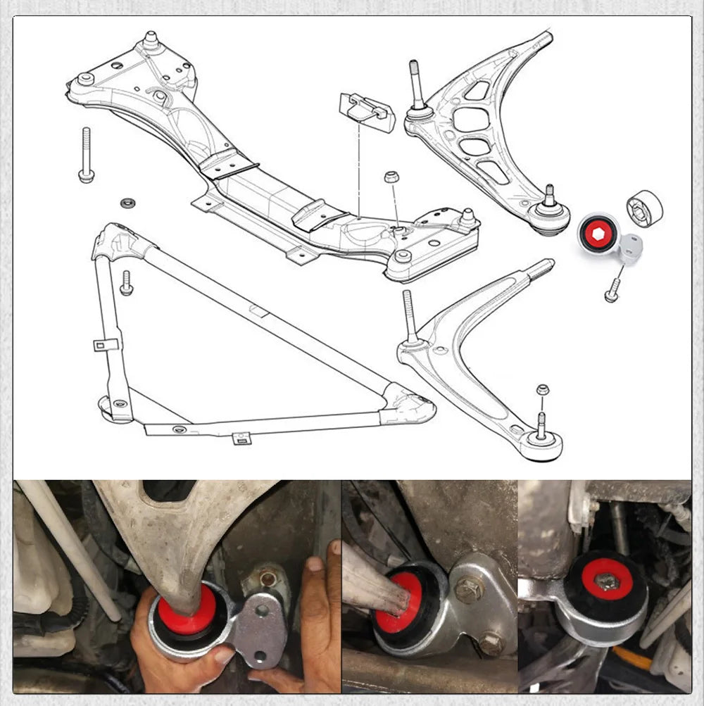 Schéma et position de montage des oreilles de triangle avant BMW E46 Z4 E85 E86 renforcés 85A