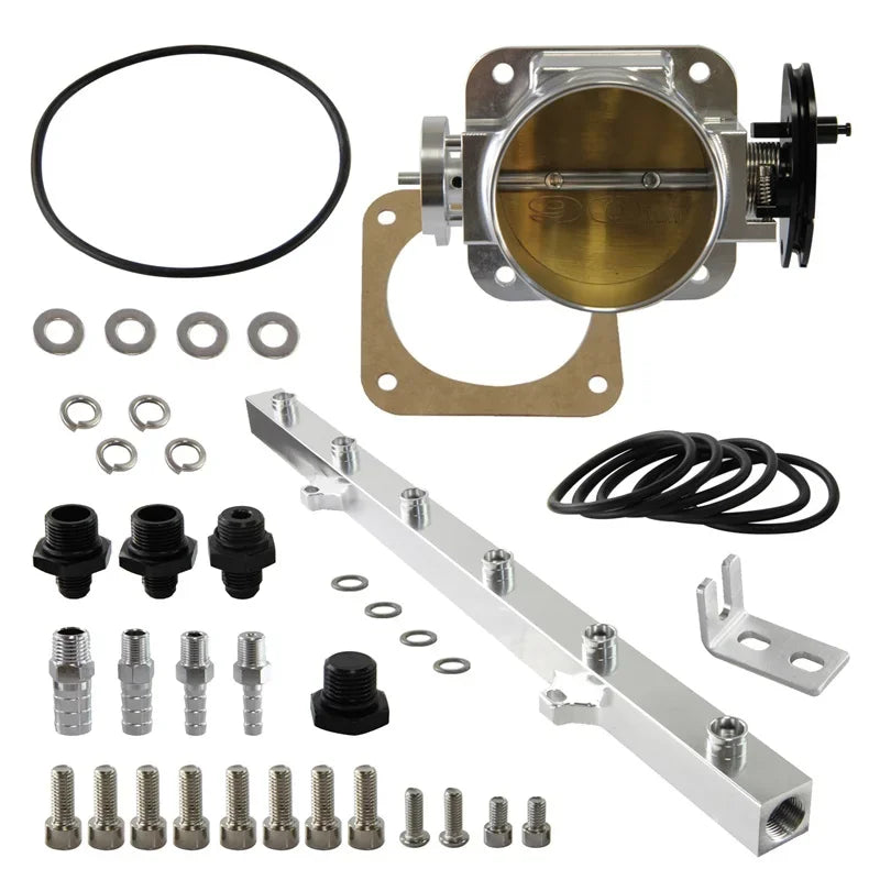 Papillon 90 mm et rampe d’injection du kit de collecteur d’admission BMW en finition argent
