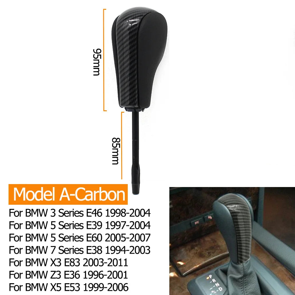 Pommeau de levier de vitesse BMW modèle A en aspect carbone avec aperçu monté