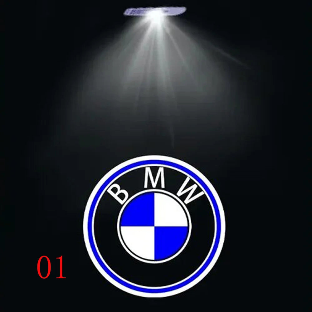 Visuel du style 01 pour projecteur LED de portière avec logo BMW rond projeté sur fond noir