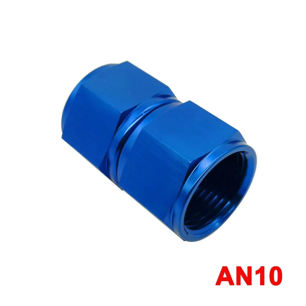 Raccord droit femelle tournant AN10 bleu en aluminium anodisé