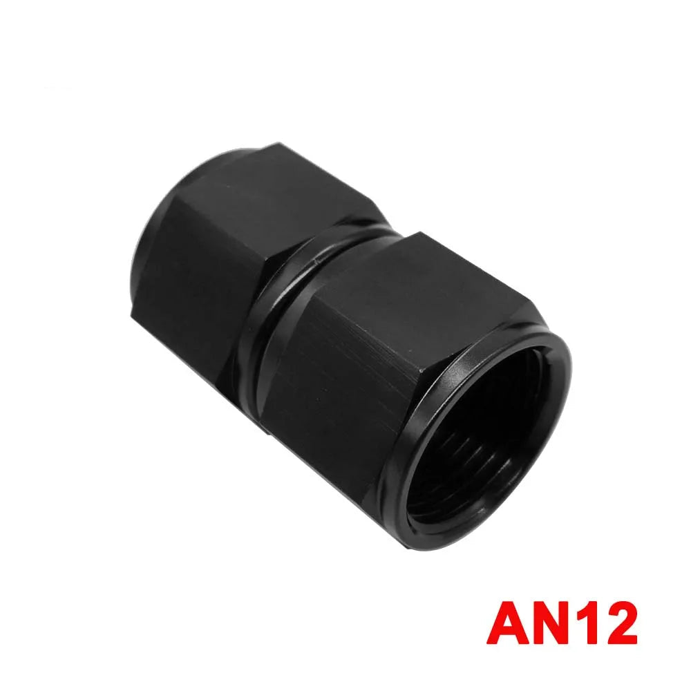 Raccord droit femelle tournant AN12 noir en aluminium anodisé