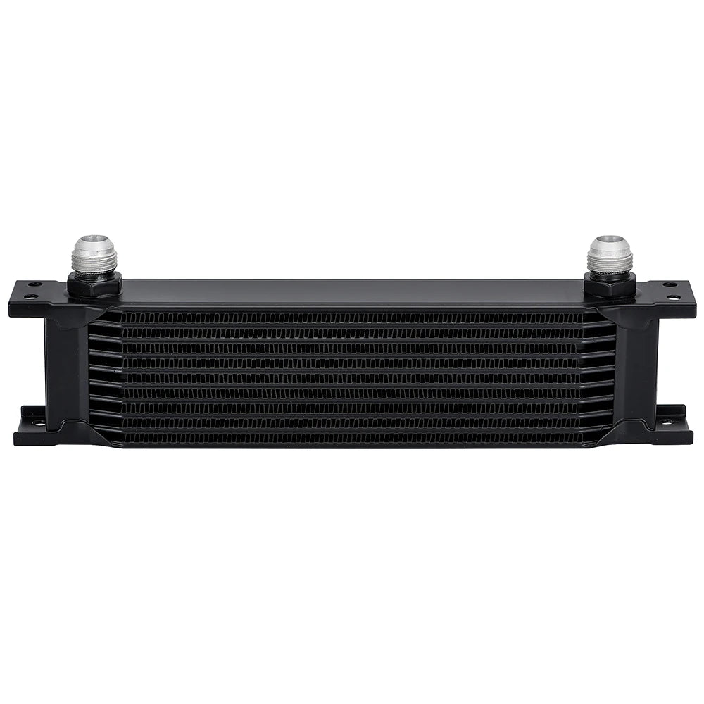 Radiateur d’huile AN10 universel en aluminium noir vue de face avec raccords AN10