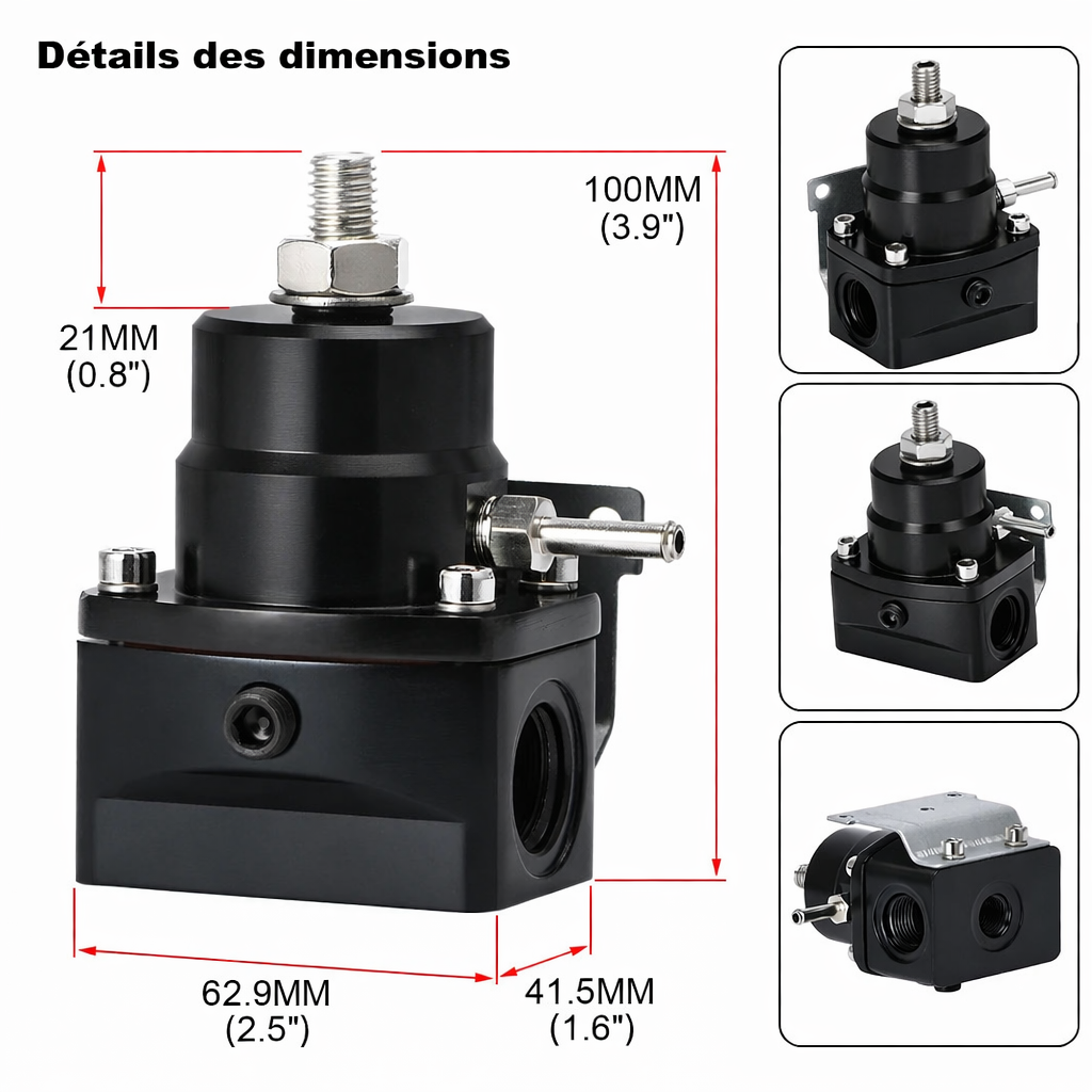 Dimensions du régulateur de pression d’essence universel AN8 AN6 avec manomètre