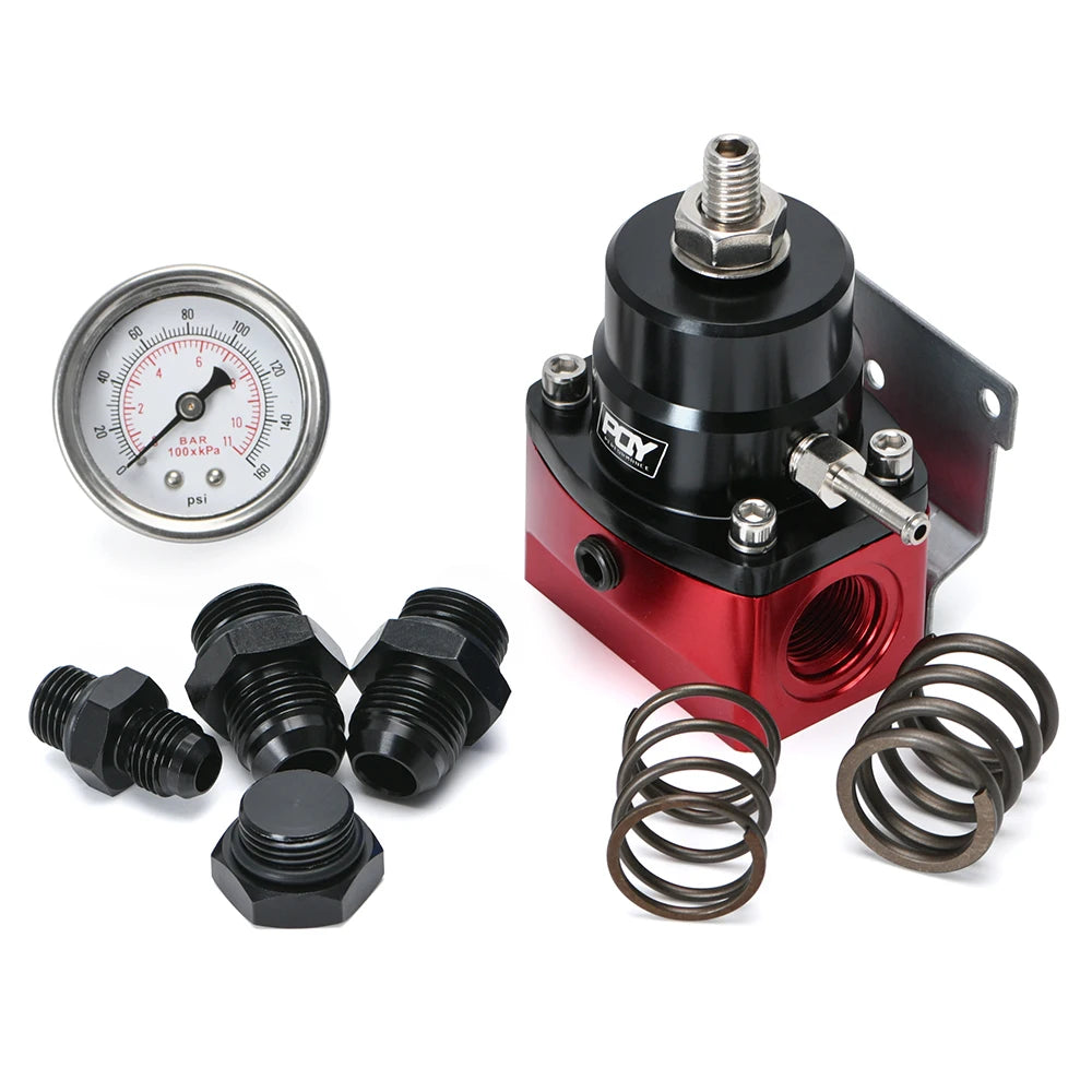 Régulateur de pression d’essence universel rouge et noir avec manomètre et raccords
