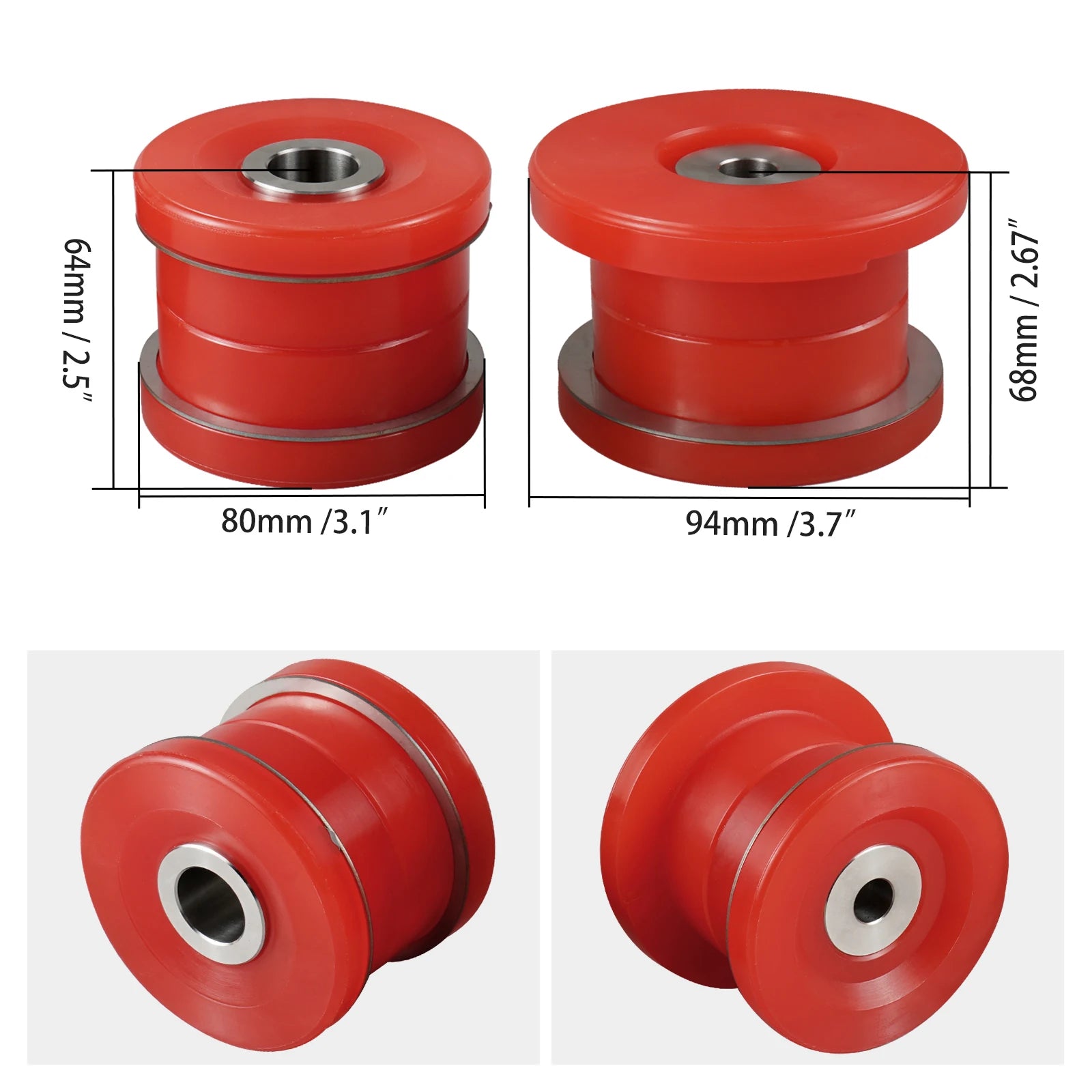 Dimensions des silentblocs de berceau arrière polyuréthane 80A pour BMW E46 et X3 E83