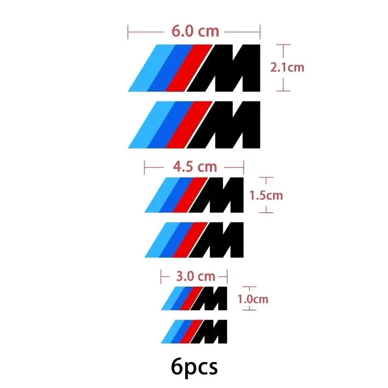 Dimensions des stickers logo M pour étriers de frein BMW avec lot de 6 pièces
