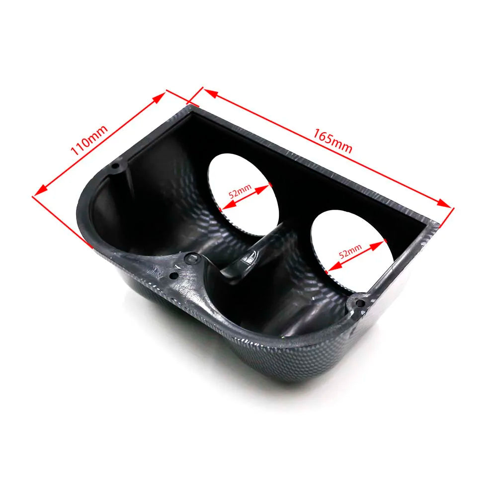 Support double manomètre 52 mm aspect carbone avec dimensions du support