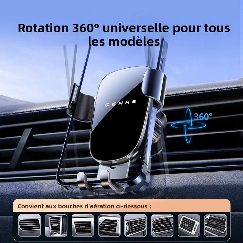 Support smartphone voiture pour grille d’aération avec rotation 360 degrés