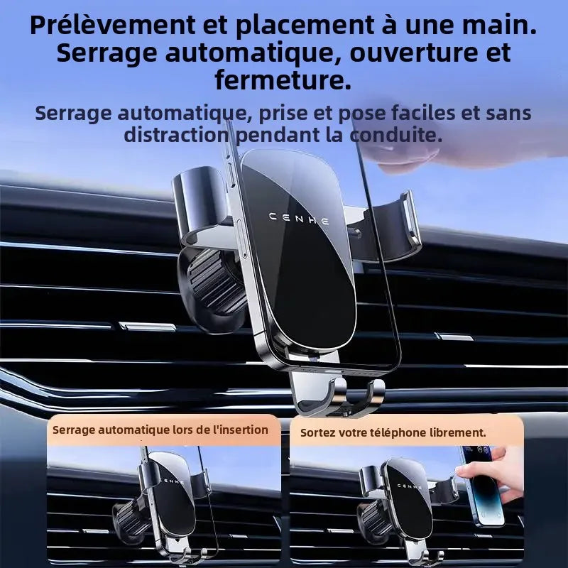 Support smartphone voiture avec serrage automatique et ouverture à une main sur aérateur