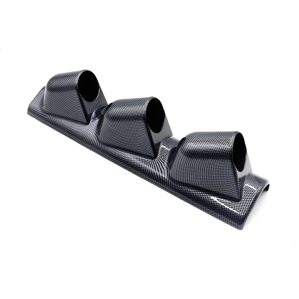 Support triple manomètres 52 mm aspect carbone en vue inclinée
