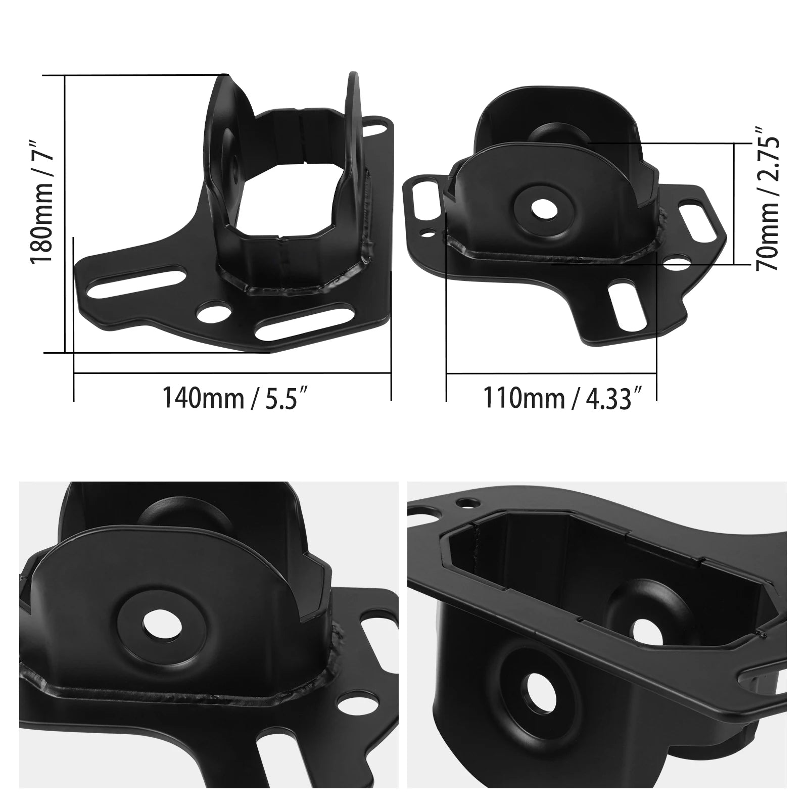 Dimensions des supports de bras arrière réglables BMW E36 E46 Z4 avec vues détaillées