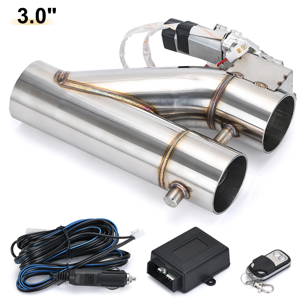 Kit de vanne d’échappement électrique double sortie en 3 pouces avec accessoires