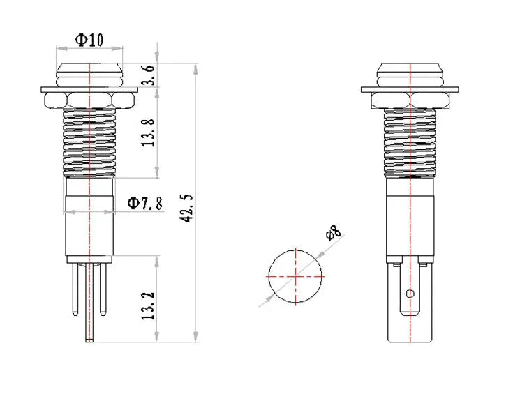 Plan de dimensions d’un voyant LED métal universel noir pour installation 12V 24V