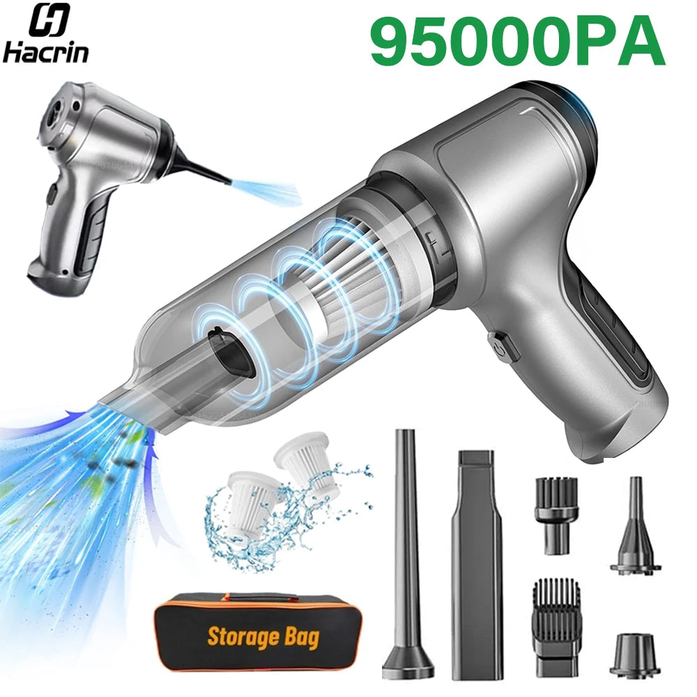 Aspirateur voiture sans fil haute puissance 95000Pa avec fonction souffleur, accessoires inclus et sac de rangement