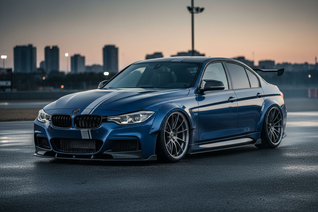 Collection BMW F3X avec berline bleue au look sportif en extérieur