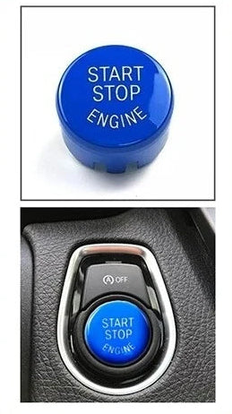 Bouton Start Stop BMW bleu avec fonction OFF monté sur la console centrale