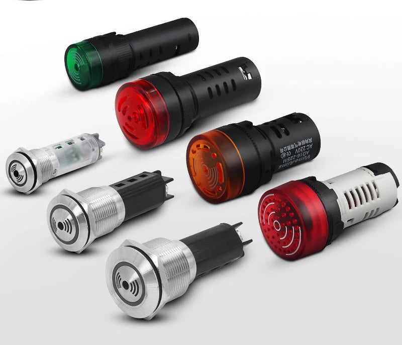 Buzzer lumineux universel 12V en 16 mm 19 mm 22 mm, versions métal et plastique