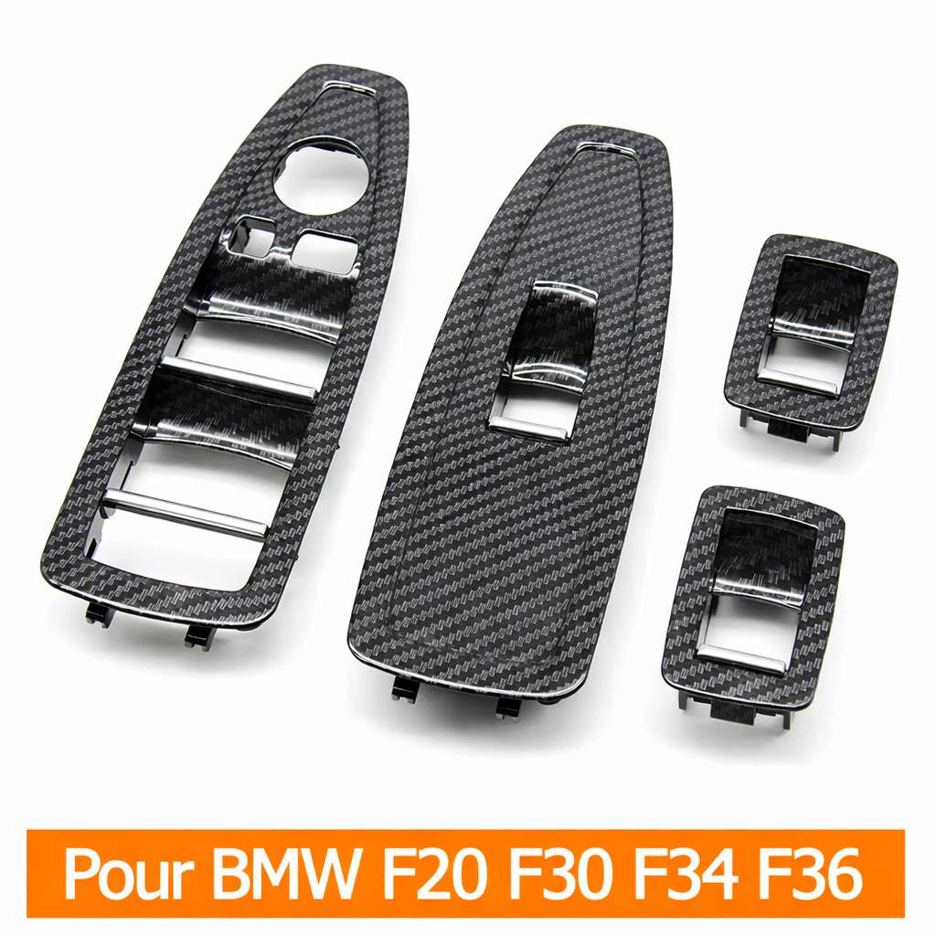 Cache boutons de vitres BMW F20 F30 F34 F36 en aspect carbone avec ensemble des pièces