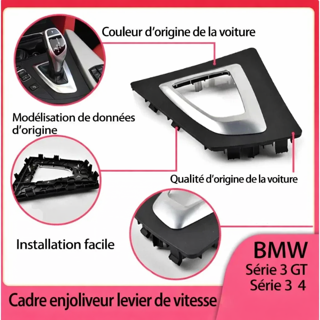 Présentation du cadre de levier BMW avec détails produit et aperçu de la pièce