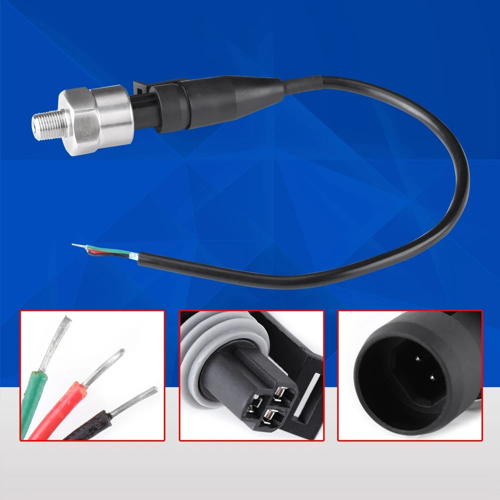 Capteur de pression 1/8 NPT 5V en inox avec câble et connecteur, vue détaillée