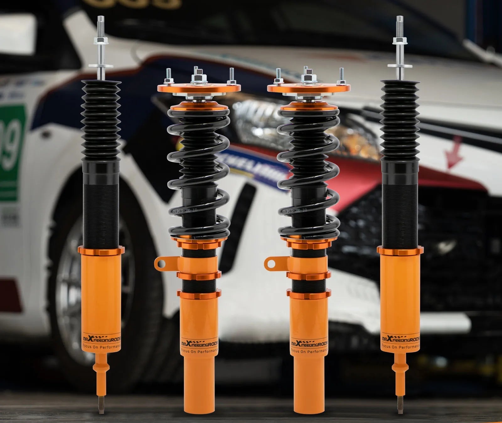 Combinés filetés BMW E90 E91 propulsion présentés montés avec ressorts et coupelles